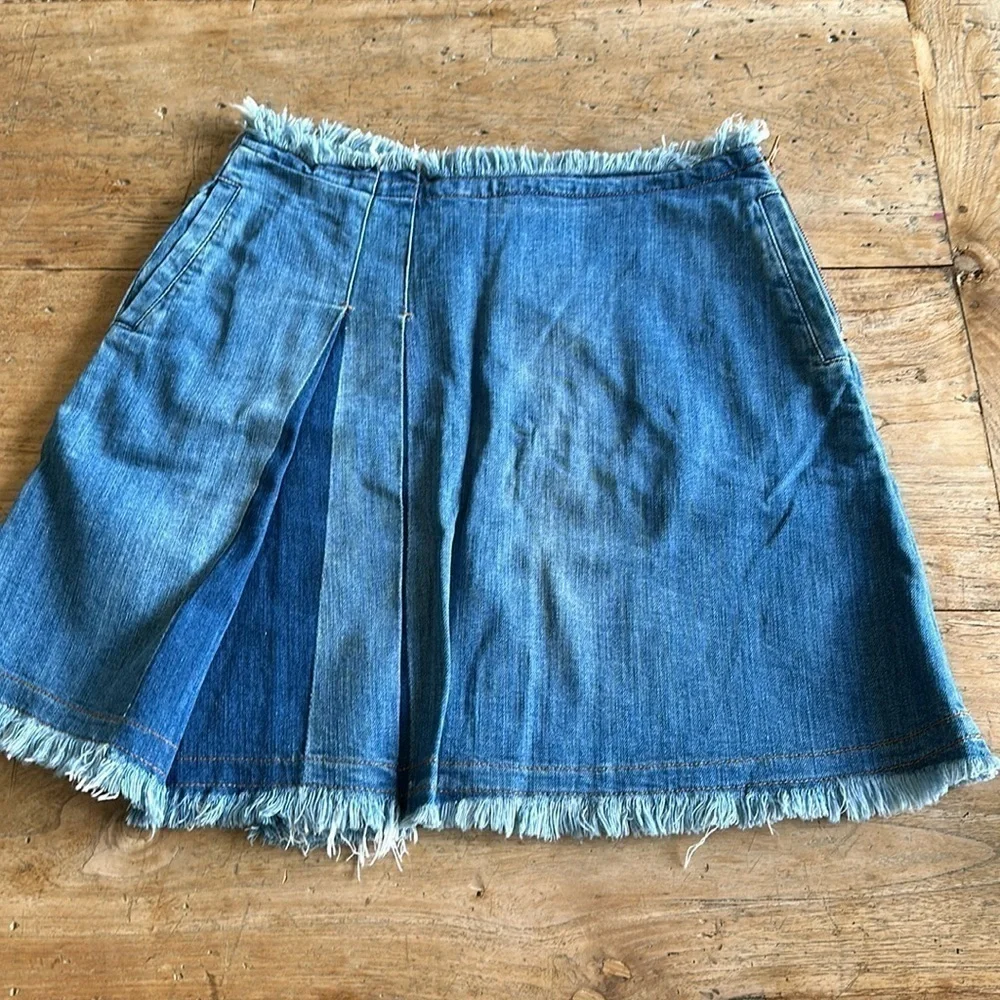 See By Chloe Indigo Denim Skirt Size 26 | Boho Western Chic Fringe Raw Hem